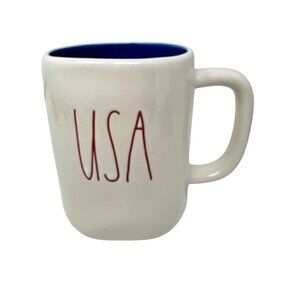 Rae Dunn USA Mug Patriotic Large Coffee Cup Ceramic Magenta Farmhouse Blue 16oz